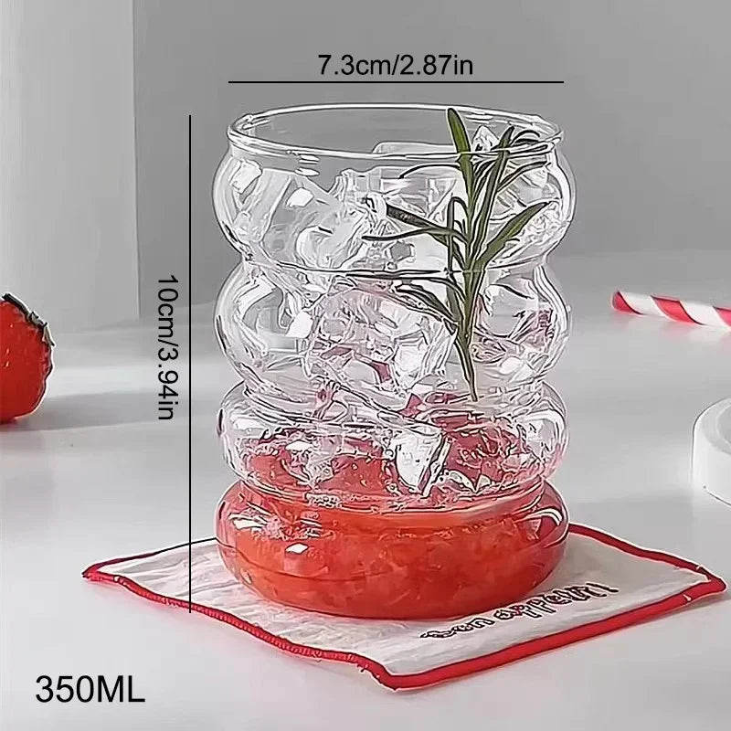 300ML Coffee Mug Creative Glass Cups Vintage Ins Style Heat-Resistant Ripple Drinking Glasses for Juice Glassware Wine Cups Oasis Select 1Pcs 300ml