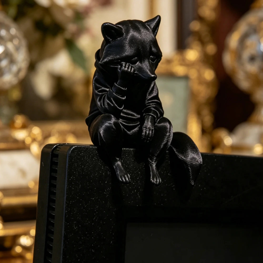 Miniature Thinking Raccoon Figurines Cute Animal Statue Edge Sitter Ornaments for Home Office Desk Monitor and Shelf Decor Gifts Oasis Select
