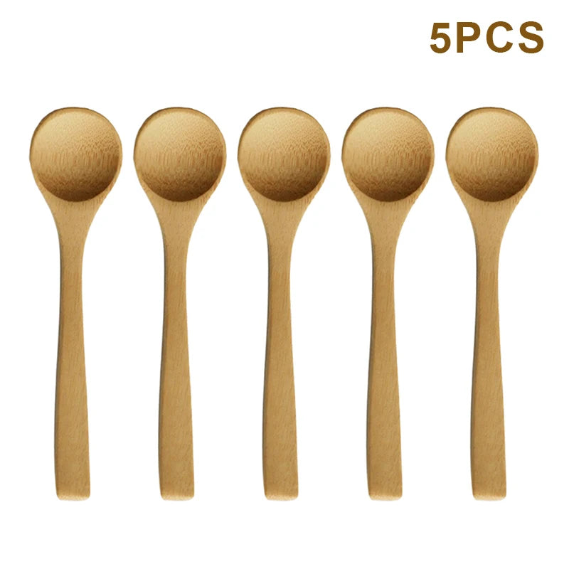 5Pcs Bamboo Wooden Teaspoons Eco-Friendly Kitchen Tableware Honey Spoon Condiment Scoop for Coffee Dessert Household Use Oasis Select A7