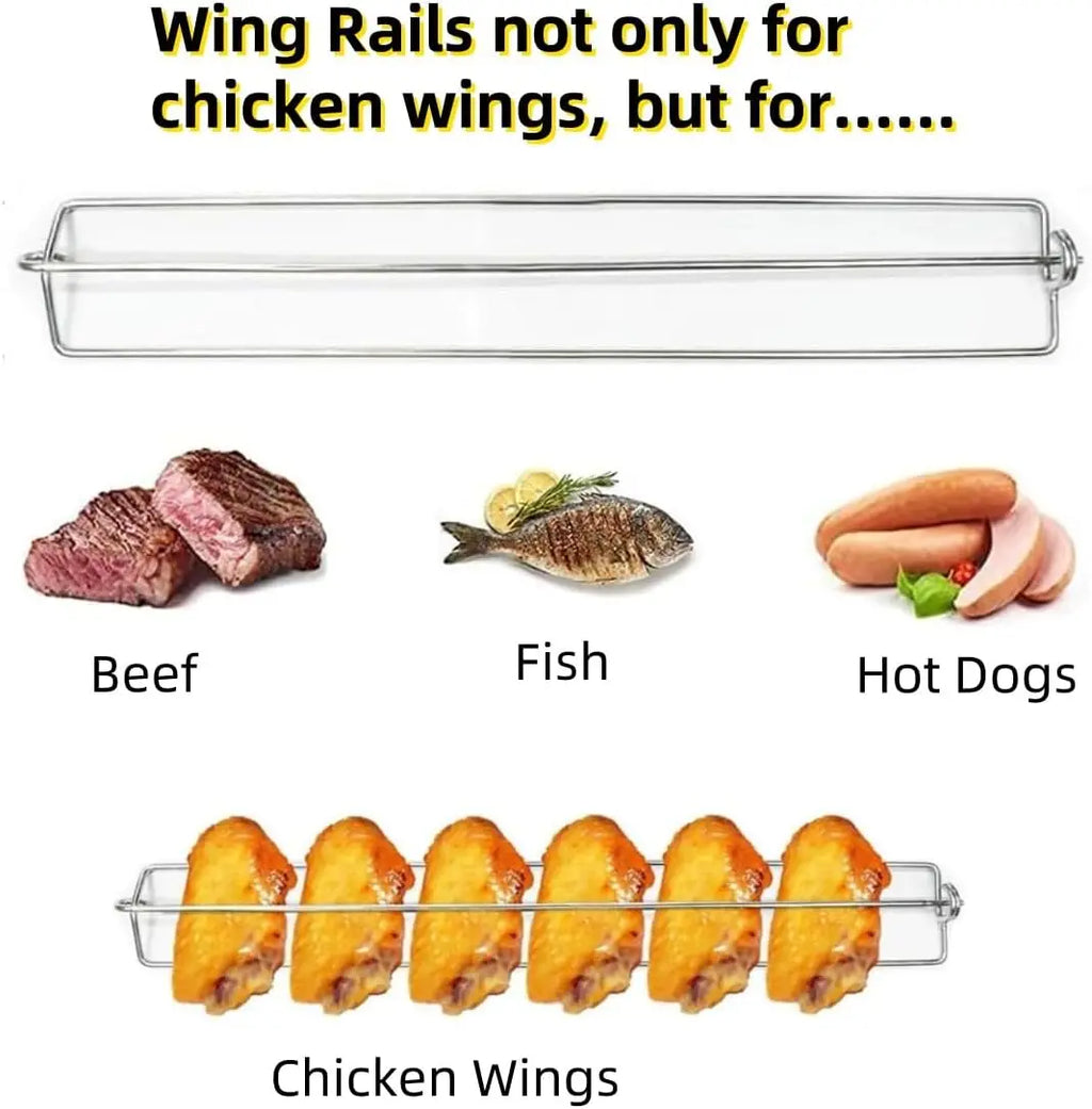 8 PCS Chicken Wing Grill Rails + Red Silicone Brush – Stainless Steel Clamping Set for Even Cooking, Outdoor Barbecue & Picnic Oasis Select