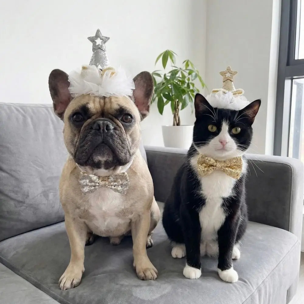 Adjustable Pet Birthday Party Hat – Sequin Princess Hat for Cats & Dogs