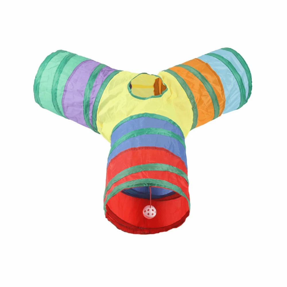 Colorful Folding Cat Tunnel with Ball – Interactive Pet Play