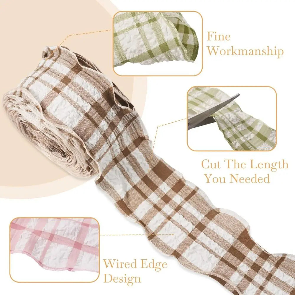 10 Yard Plaid Ribbon 4CM Width Reusable Roll of Satin Ribbon Gift Wrapping Bouquets Easy Cut Gingham Ribbons Oasis Select