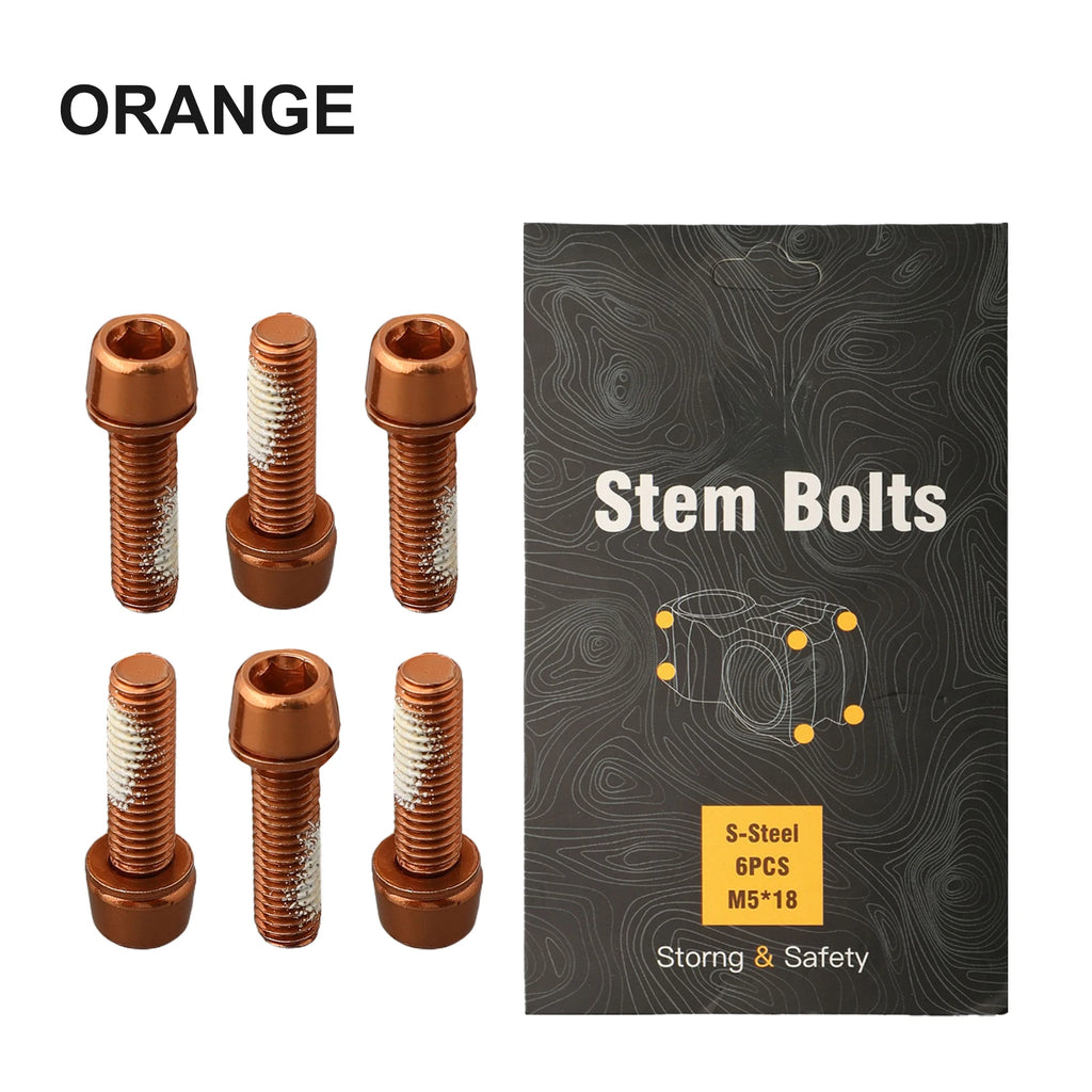 6Pcs M5 18mm Screws MTB Bike Aluminum Alloy Bolts Handlebar Stem Shifter Screws Fasteners Mountain Bicycle Cycling Parts Oasis Select orange