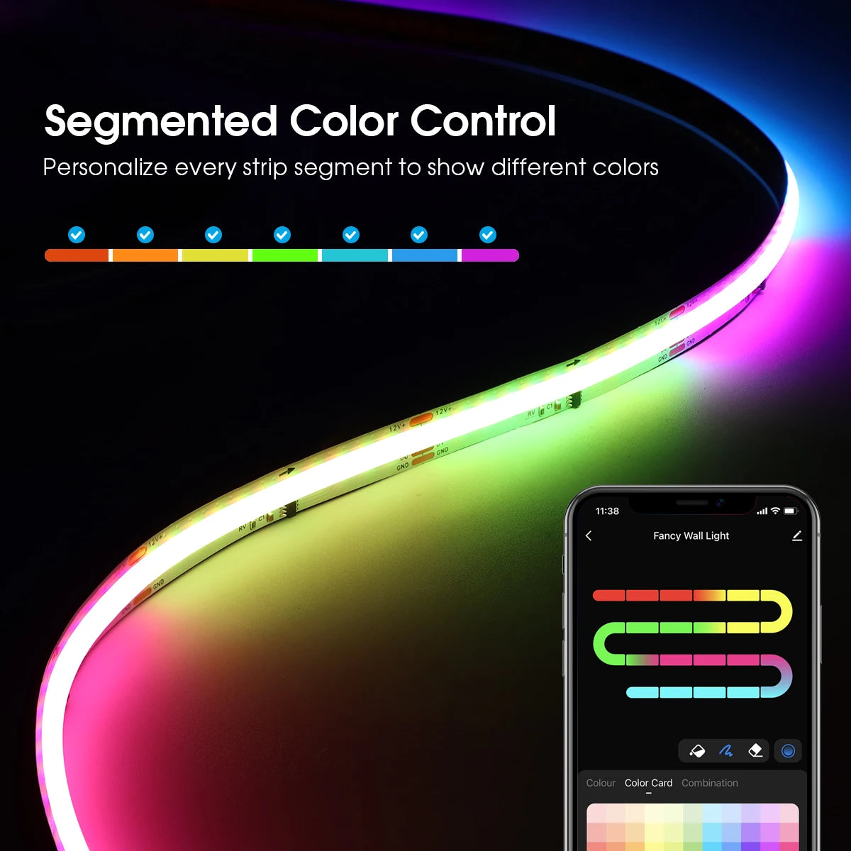 Tuya Smart WIFI RGBIC COB LED Strip Light Tape Addressable WS2811 IC Flexible RGB Neon LED Light 12V APPControl for Alexa Google Oasis Select
