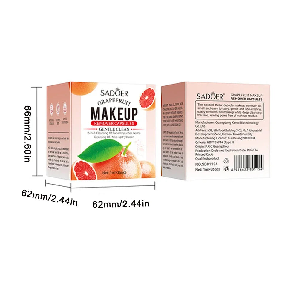 35pcs Grapefruit Makeup Remover Oil Capsules Portable Dissolving Cream Cleanser for Face and Eyes Gentle Effective Travel Kit Oasis Select