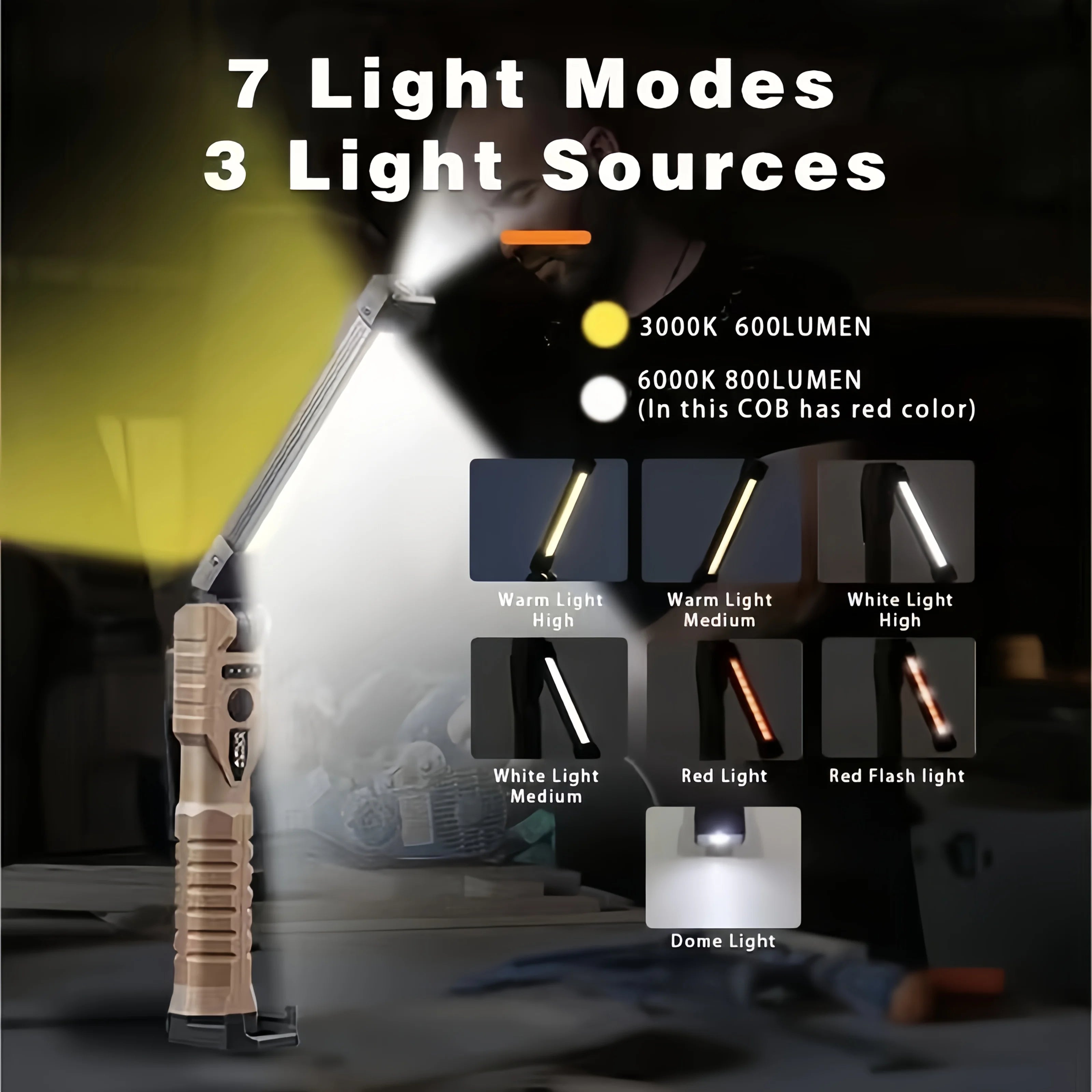 Folding COB XPE LED Work Light – USB Rechargeable & SOS Torch