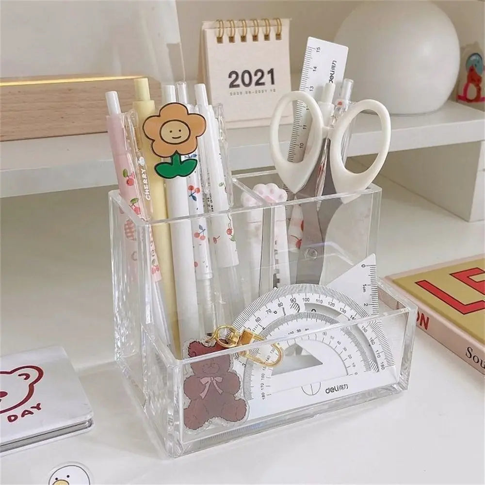 Large Capacity Desk Pen Holder Pen Stand Transparent Stationery Organizer 5-Grid Acrylic Pencil Storage Box Cosmetic Organizer Oasis Select clear 3 grid