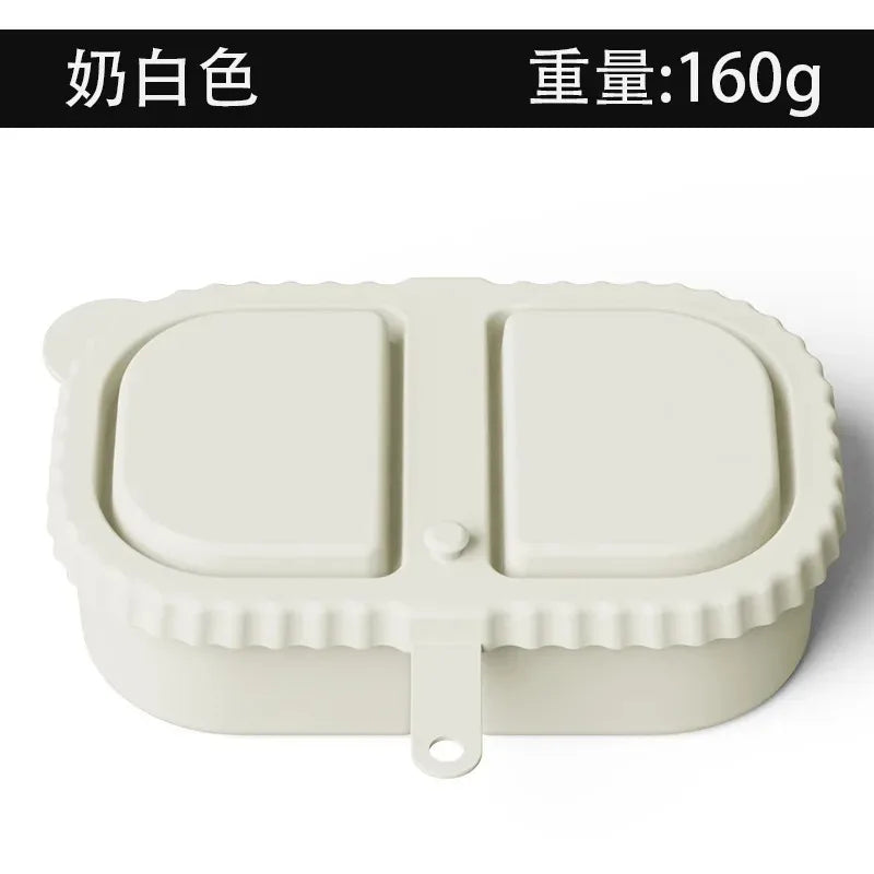 Silicone Double Compartment Seasoning Box, Sauce Snack Container, Portable Packaging with Lid, Foldable Storage Box Oasis Select Ivory