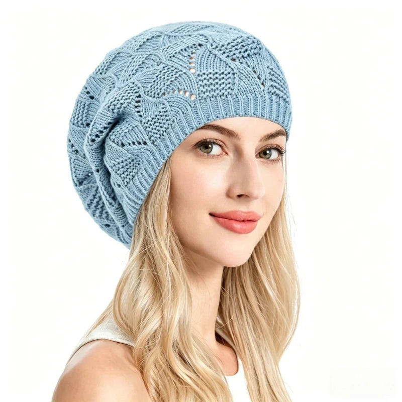 Women's Plain Color Knit Beret Hat Spring Casual Thin Acrylic Berets for Women Ladies French Artist Beanie Beret Hats Oasis Select Light Gray