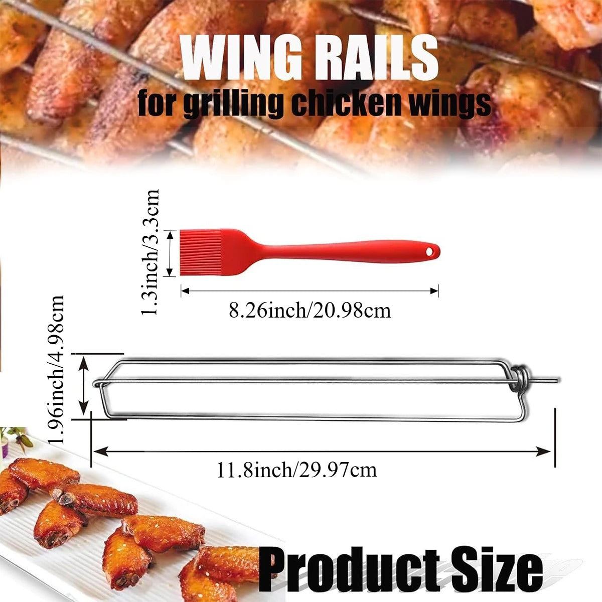 8 PCS Chicken Wing Grill Rails + Red Silicone Brush – Stainless Steel Clamping Set for Even Cooking, Outdoor Barbecue & Picnic Oasis Select