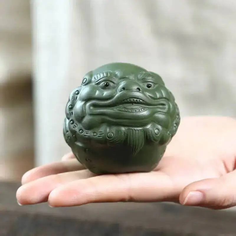 Zisha Tea Pet Pixiu Wealth-attracting Small Ornament Green Clay Handheld Play Ball Lion Sculpture Tea play Oasis Select