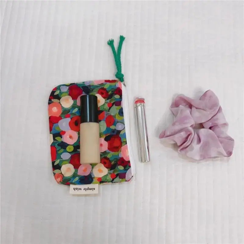 Floral Cotton Mini Cosmetic Pouch | Travel Makeup Organizer Cosmetic Pouch Oasis Select