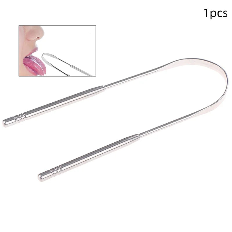 1/2 Pcs Reusable Stainless Steel Useful Tongue Scraper Cleaner Fresh Breath Cleaning Coated Tongue Oral Hygiene Care Tools Oasis Select 03