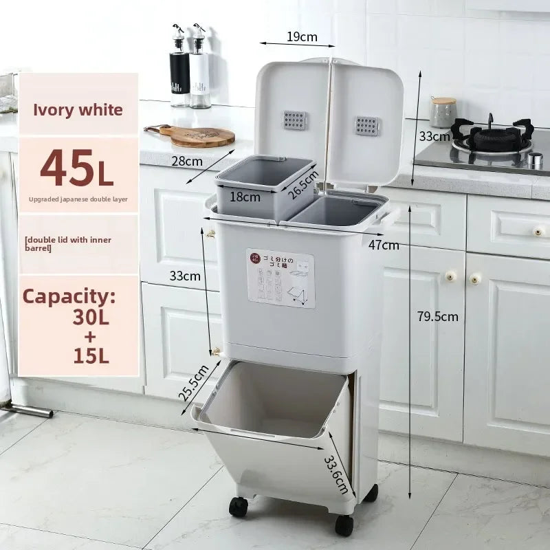 Kitchen trash can Large deodorant garbage with lid Double layer dry and wet separation garbage sorting Double layer inner bucket Oasis Select 45L-D