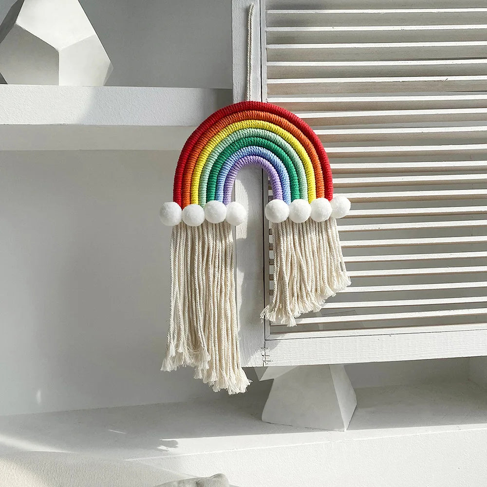 Rainbow Pendant Children's Room Decoration Woven Fringe Decoration Woven Tapestry Rainbow Room Pendant Room Decor Oasis Select M0804