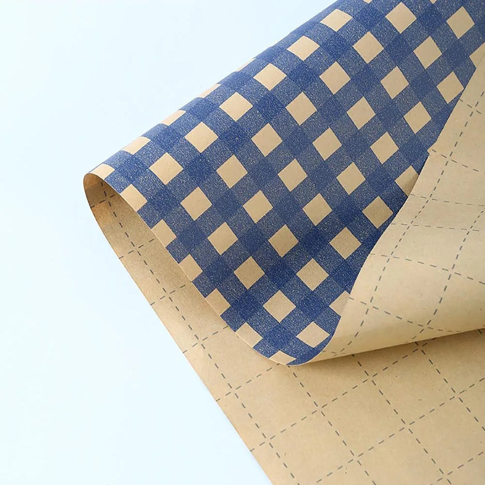 70x50cm Retro Gift Wrapping Paper Blue Grid Wave Sea Star Pattern Bouquet Packaging Paper Men Birthday Gift Packaging Paper Oasis Select