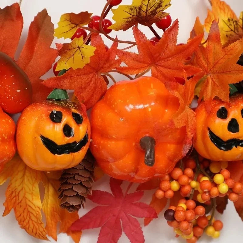 Halloween Maple Leaf Door Decor Autumn Pumpkin Maple Leaf Decor Halloween Front Door Wreath Pendant Decoration for Room Oasis Select