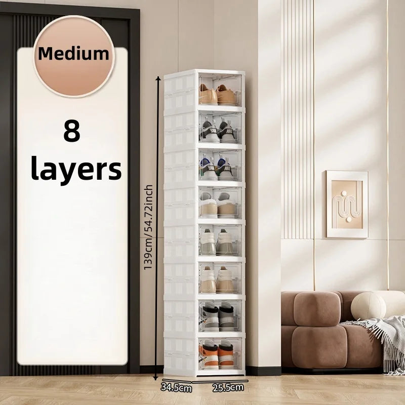 White Foldable Shoe Cabinet,3-9 Tier Heavy-Duty Storage Box for Shoes, Bags, Figurines in Living Room/Bedroom Oasis Select 8 Layers
