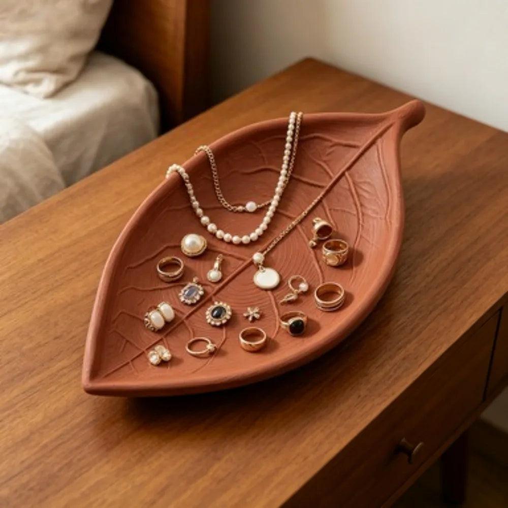 3D Printed Leaf Shape Jewelry Tray Ring Holder Unique Gift for Women Fashion Lovers Earring Necklace Display Dish Leaf Shaped Oasis Select