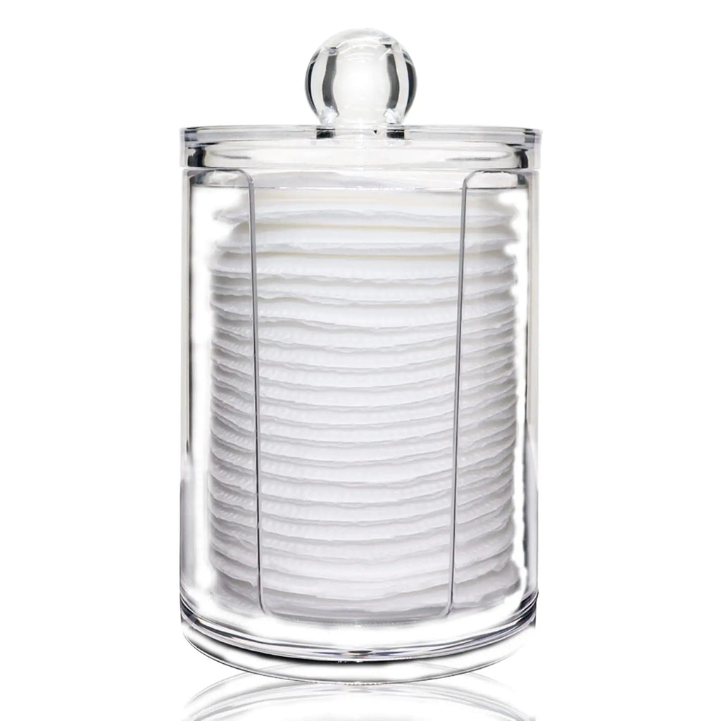 Cotton Round Pad Dispenser with Bamboo Lid/ Transparent Lid, Small Clear Acrylic Container for Cotton Swabs/Cotton Balls Oasis Select Transparent cover