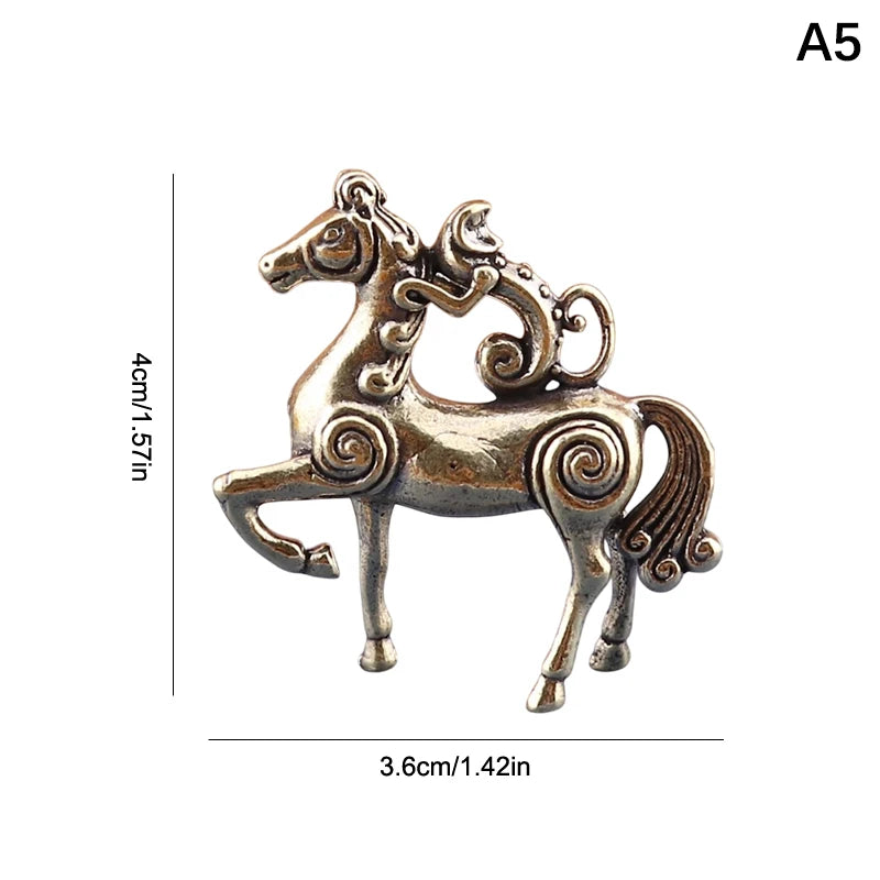 Brass Horse Figurines Chinese New Year Zodiac Horse Ornament Feng Shui Lucky Statue Home Office Desktop Decoration Crafts Oasis Select A5
