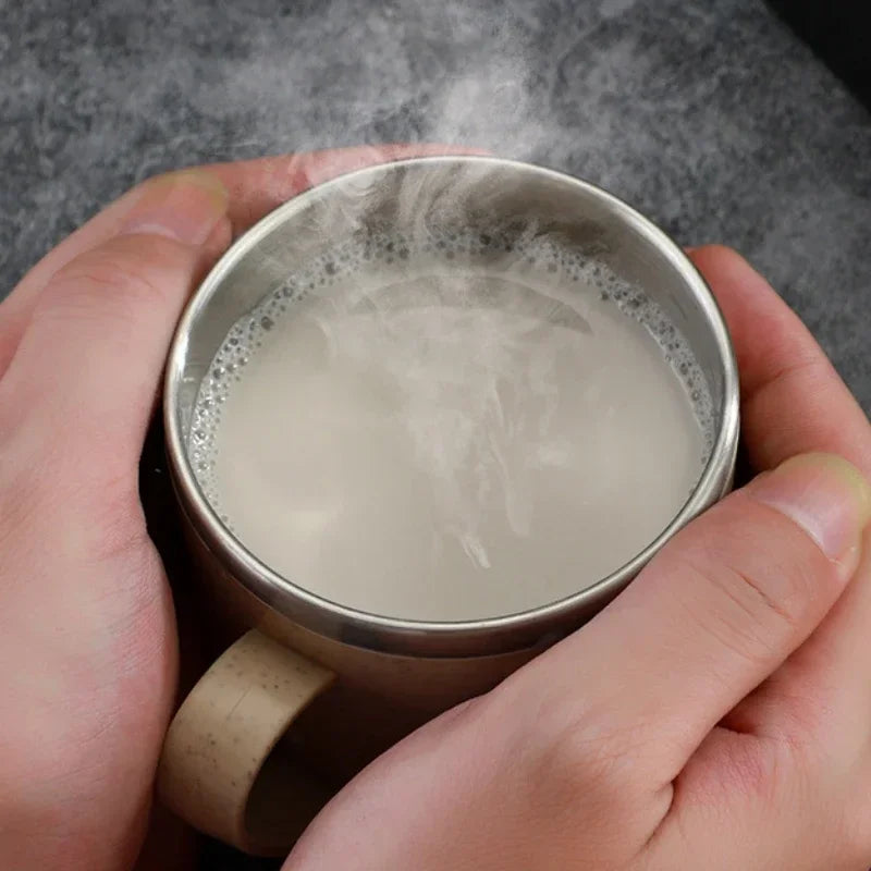 220ml Water Bottle Double Layer Anti-scalding 304 Stainless Steel Coffee Mug Milk Tea Drinks Water Cup with Handle Traveling Cup Oasis Select