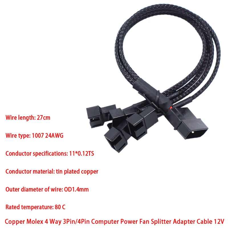 DC 5521 to 4-Pin PWM 2-Way PC Fan Power Adapter Cable 12V