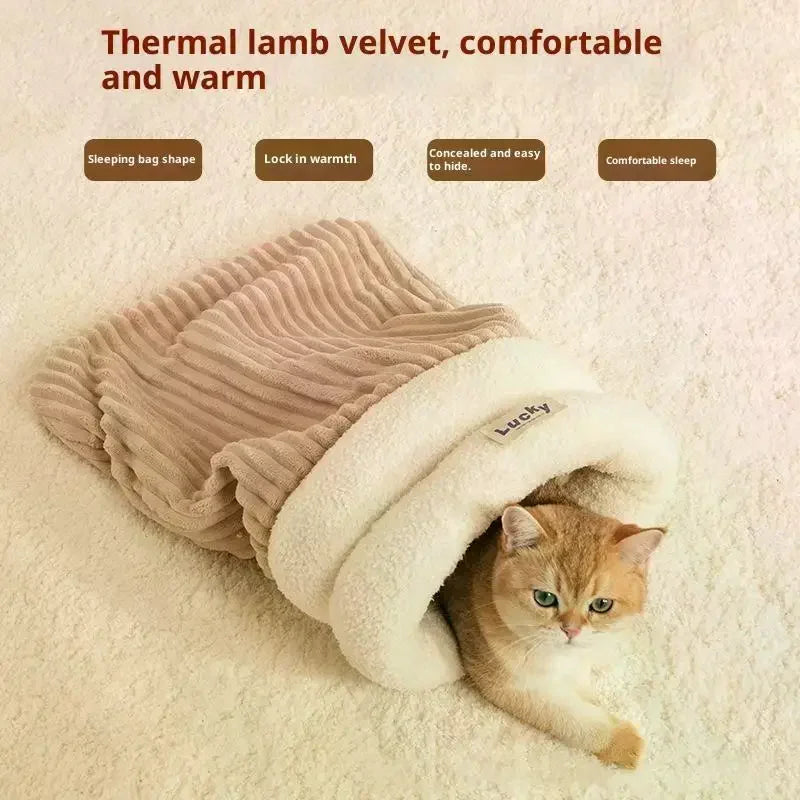 Enclosed Cat Cave Bed – Warm Thickened Sleeping Bag for Cats