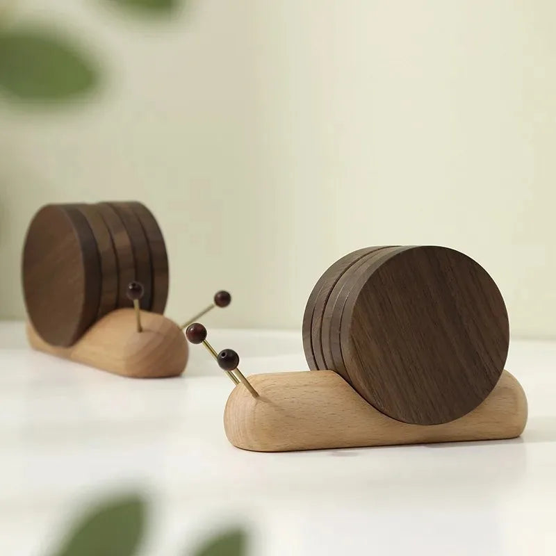 1 Set Wood Cup Mat Placemats for Table Snail Shaped Heat Insulation Pad Wooden Tea Coaster Tool Tea Tray Creative Gifts Oasis Select