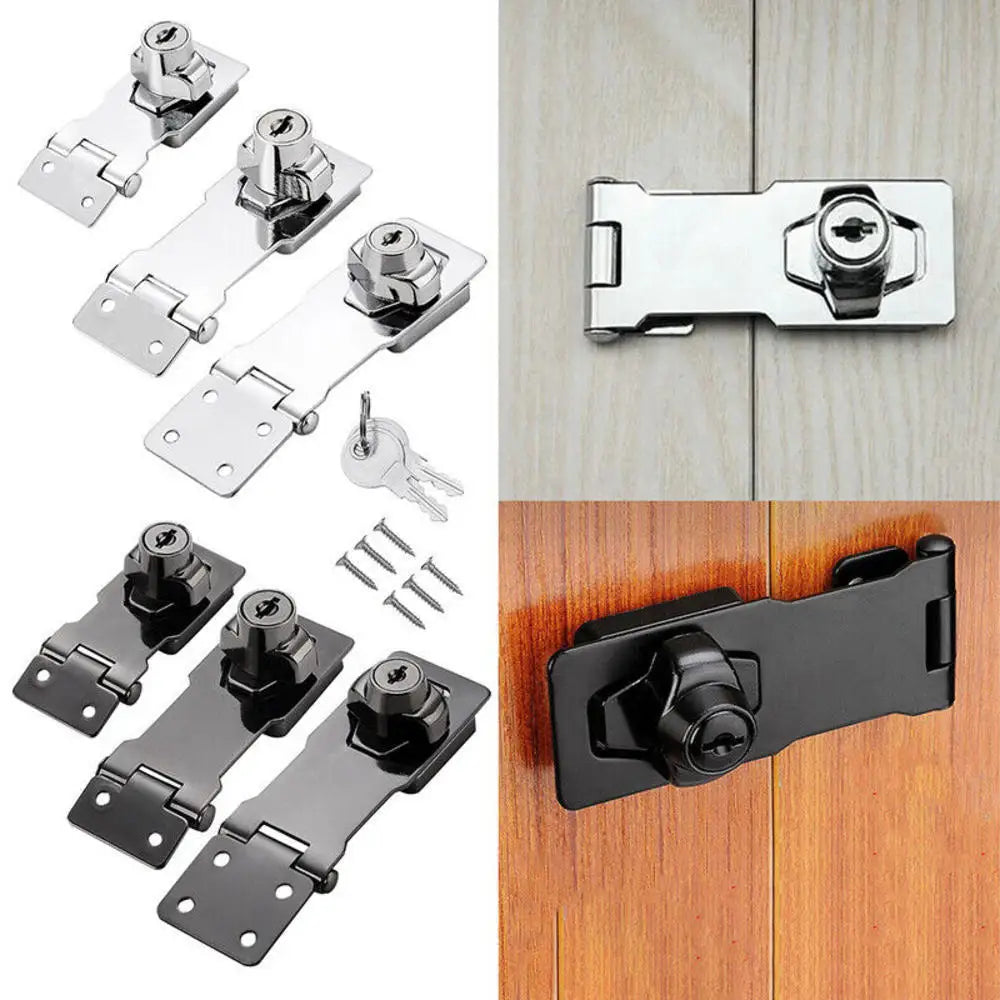 2.5/3/4inch Heavy Duty Locking Hasp with Keys Padlock Cupboard Drawer Wooden Box Lock Self Locking Security Staple Hardware Oasis Select