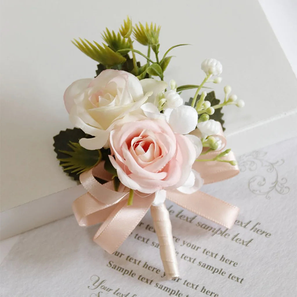 Artificial Corsage & Wrist Flower | Satin Bow Wedding Accessory