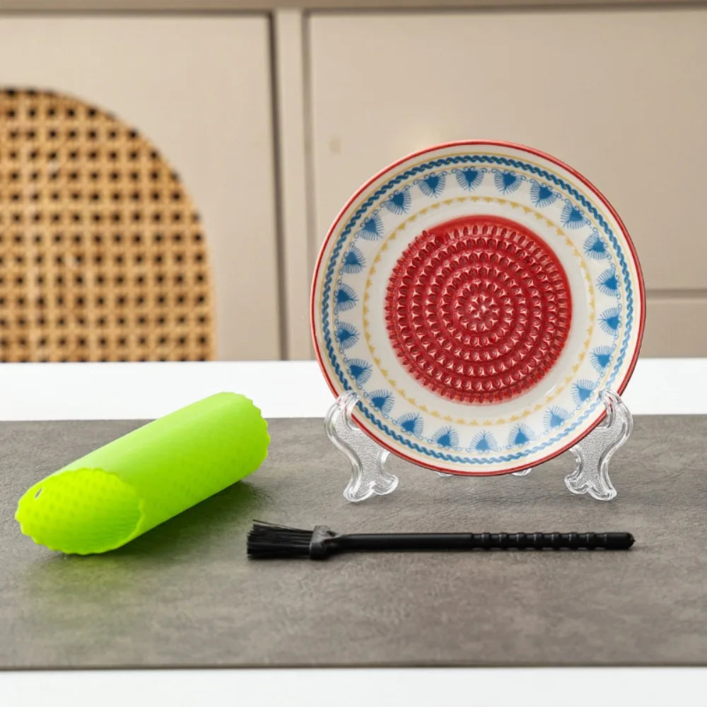 Ceramic Garlic Ginger Grater Plate with Brush & Peeler