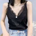 New Summer Lace V-neck Sling Sexy Spice Girls Sleeveless Tank Top Casual Sweet Vest Street Oasis Select Black One Size