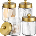 4 Piece/1 Piece Apothecary Jar Bathroom Vanity Organizer - Organizer Set Countertop Jar with Lid, Cotton Swabs, Makeup Sponge Oasis Select Gold 4pcs