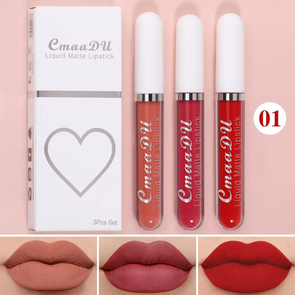 CmaaDu 3-Piece Velvet Matte Liquid Lipstick Set – Waterproof
