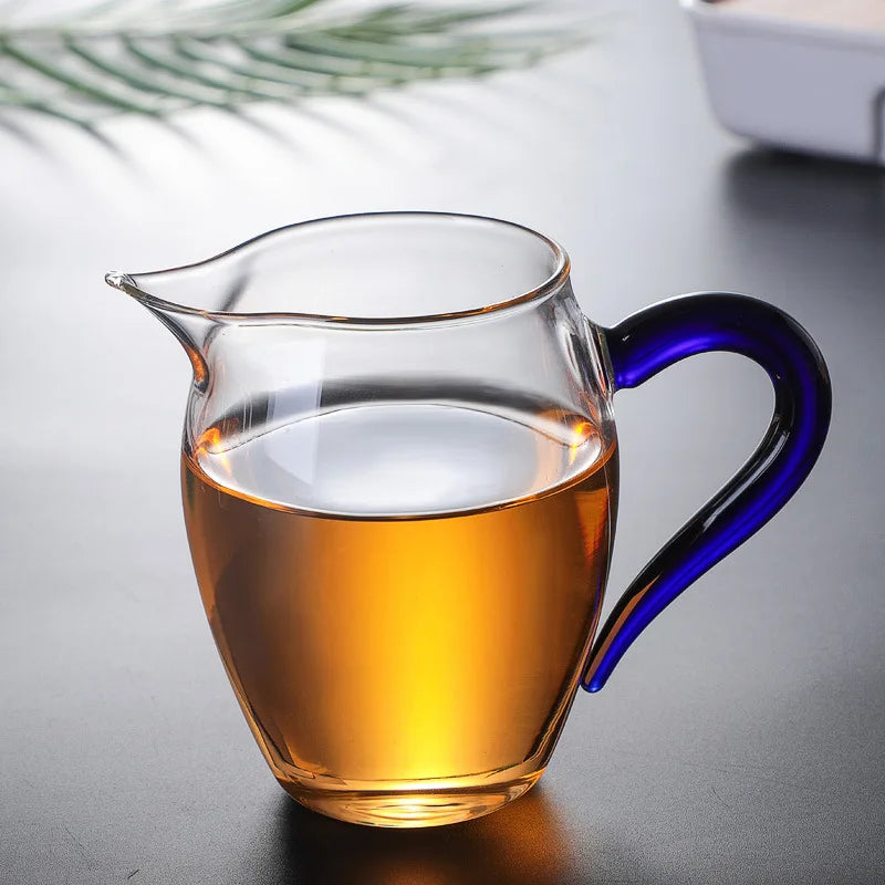 350ml Heat-resisting Clear Glass Tea Pot with Colorful Handle Fair Cup with Infuser Puer Tea Brewing Kettle Pu Erh Pots Teapots Oasis Select Blue