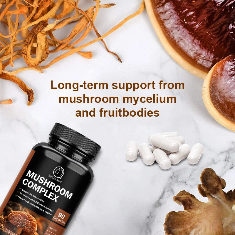 BBEEAAUU Mushroom Complex Capsules Support Energy, Digestion,Focus,Memory & Brain Overall Health Support Dietary Supplement Oasis Select