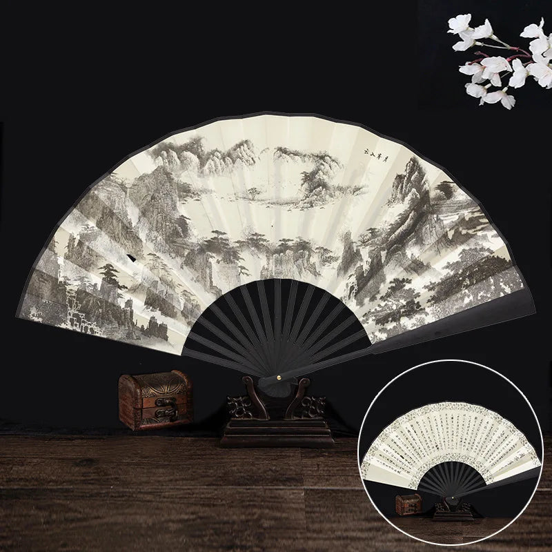 Ancient Folding Fan Chinese Scenic Spots Retro Classic Blank Craft