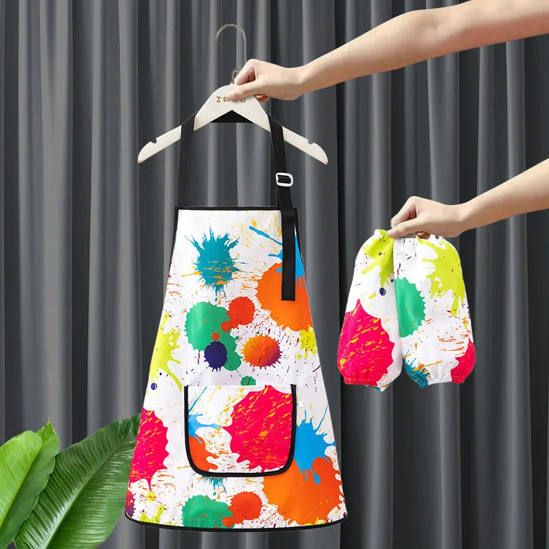 Children's Art Apron Multi-purpose Waterproof Painting Apron With 2 Sleeves And Pocket Suitable For Painting, Baking And DIY Oasis Select A-18