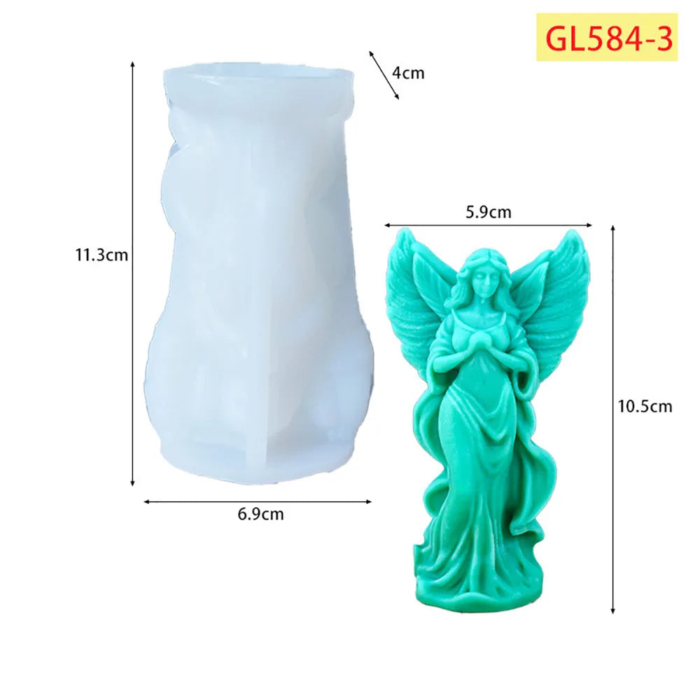 Wings Goddess Scented Silicone Candle Mould DIY Prayer Angel Sculpture Gypsum Resin Mold Women Candle Making Supplies Home Decor Oasis Select C
