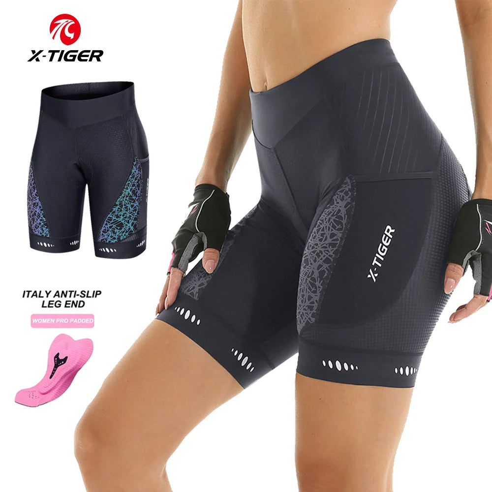 X-TIGER Women's Cycling Shorts Competitive Sponge Pad MTB Mountain Road Bicycle Shorts with Side Bags Summer Cycling Bib Shorts Oasis Select