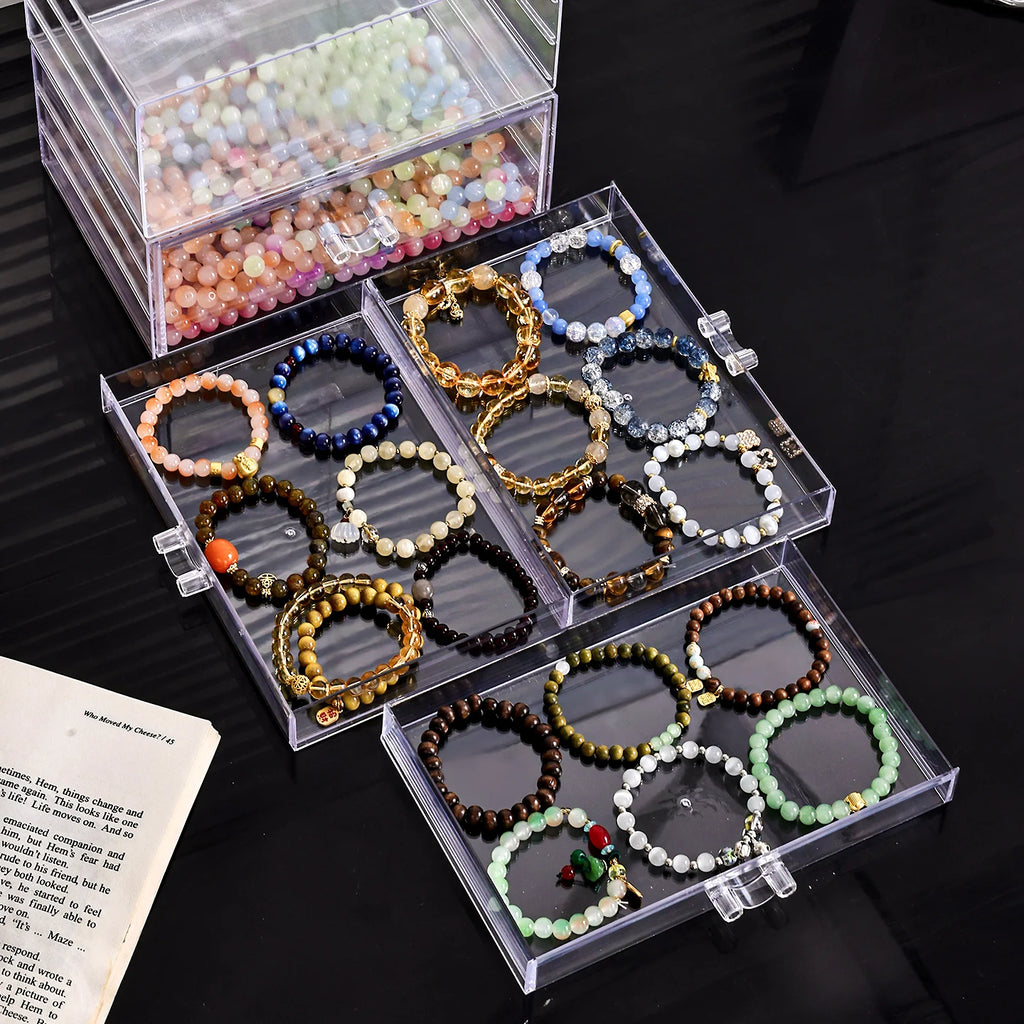 1pc desktop transparent stackable acrylic bead storage box drawer style bead bracelet hair accessory storage organizer Oasis Select