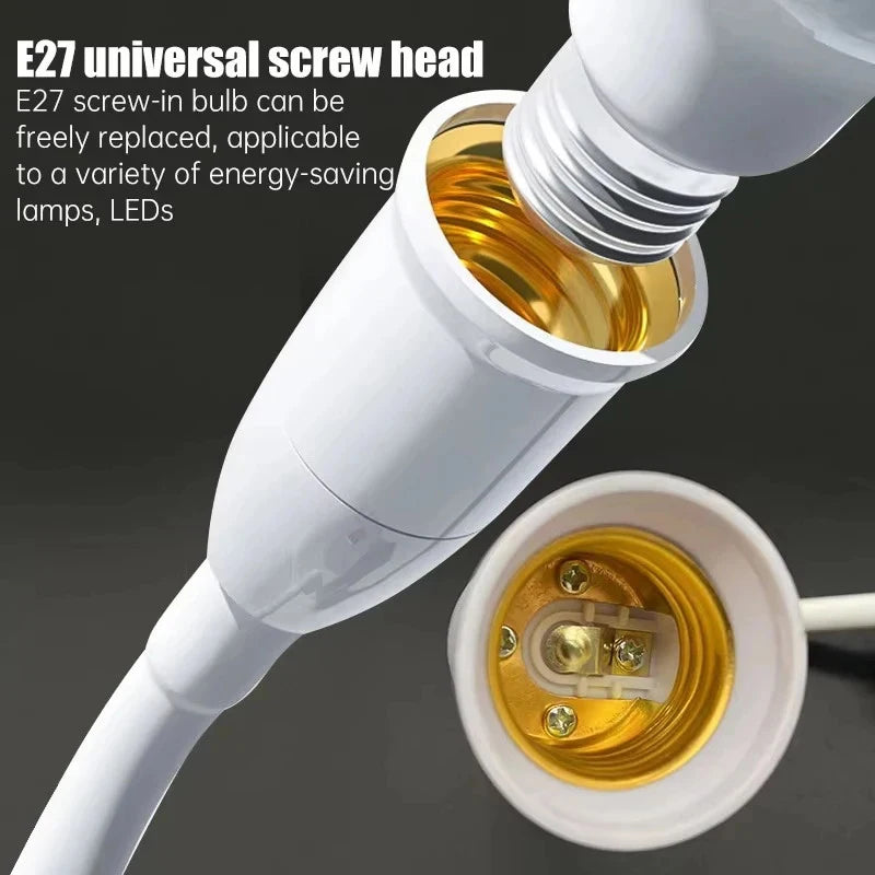 E27 Direct Plug In Swivel Head E27 Socket Bulb Holder With Switch EU Plug LED Table Lamp Stainless Steel Hose Steering Lever Oasis Select