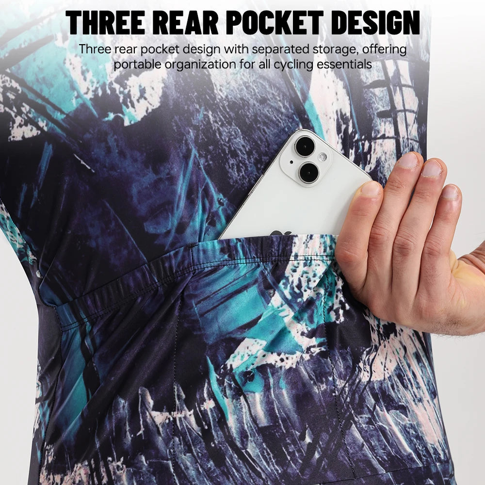 PHMAX Men Mountain Bike Jersey Short Sleeve Cycling Jerseys with 3 Pockets Cycling Racing Jersey Full-Zip Design Biking Clothing Oasis Select