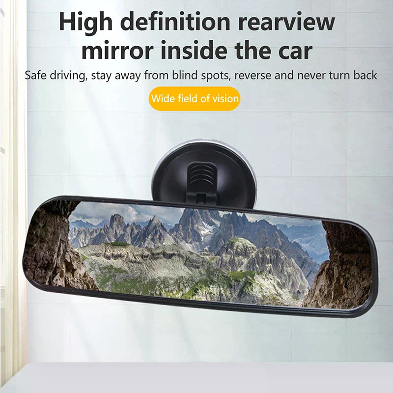20CM Wide Flat Interior Rear View Mirror with 360° Rotation: Stick-on Suction for Vehicles Oasis Select