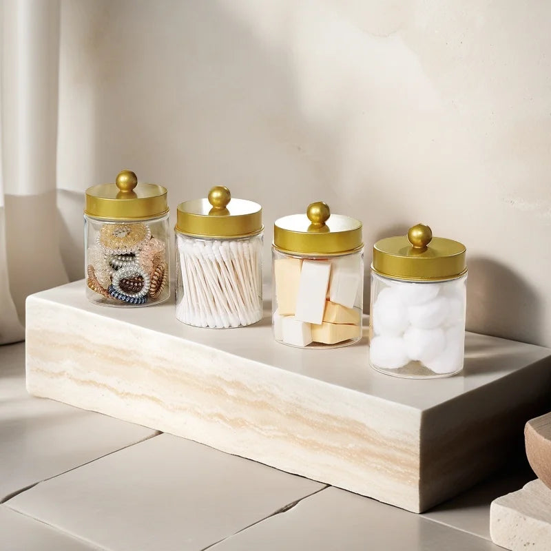 4 Piece/1 Piece Apothecary Jar Bathroom Vanity Organizer - Organizer Set Countertop Jar with Lid, Cotton Swabs, Makeup Sponge Oasis Select
