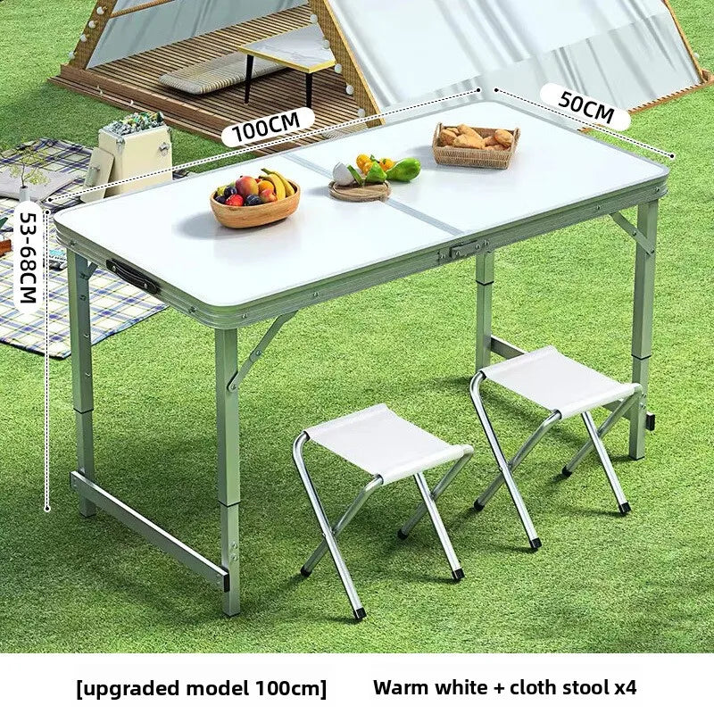 Folding table portable outdoor camping stall night market barbecue table aluminum alloy folding picnic table simple dining table Oasis Select White 100cm 4 stool