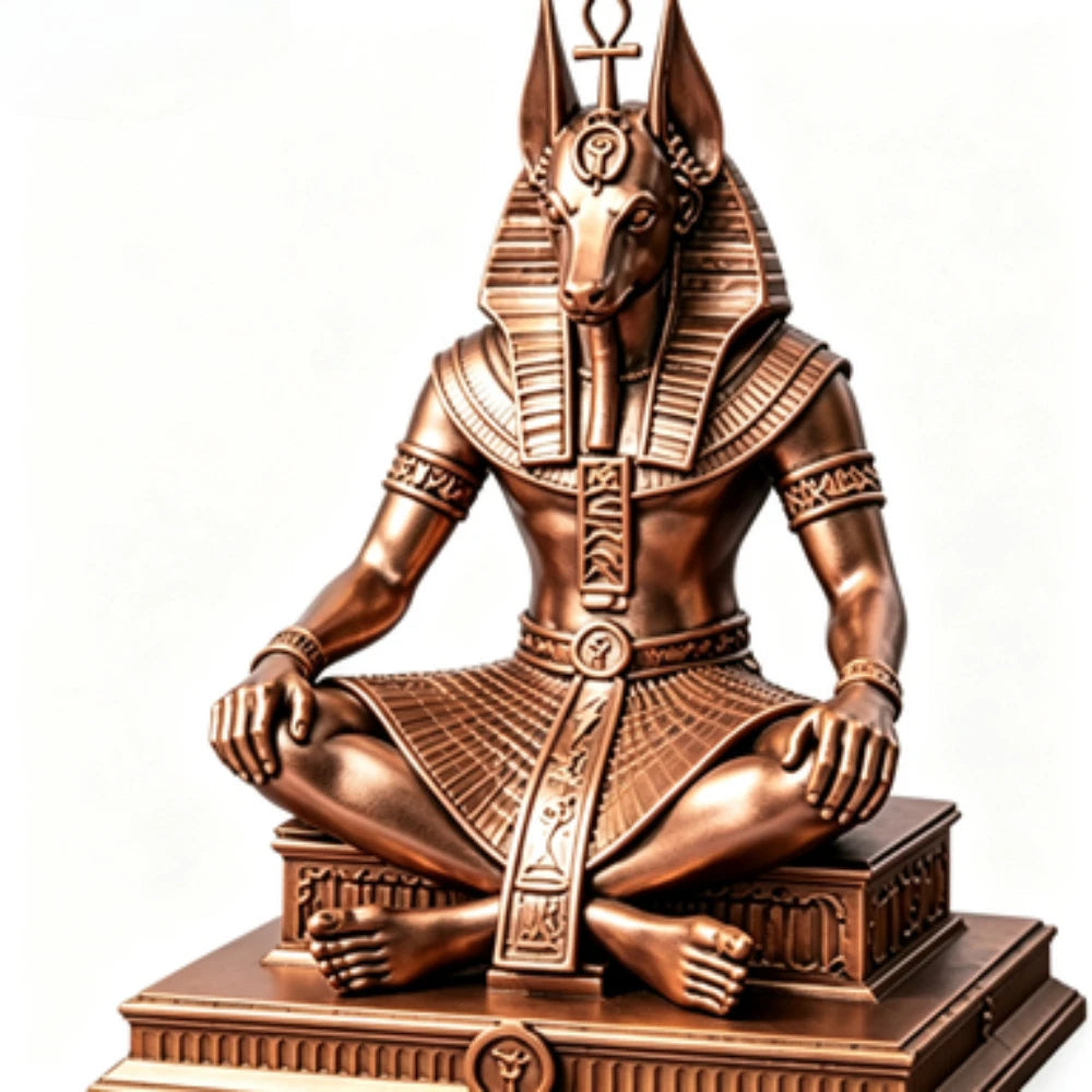 Gold Plated Anubis Guardian Sculpture Ancient Egyptian Jackal God Sitting Statue Spiritual Altar Tabletop Decor Collectible Oasis Select Bronze