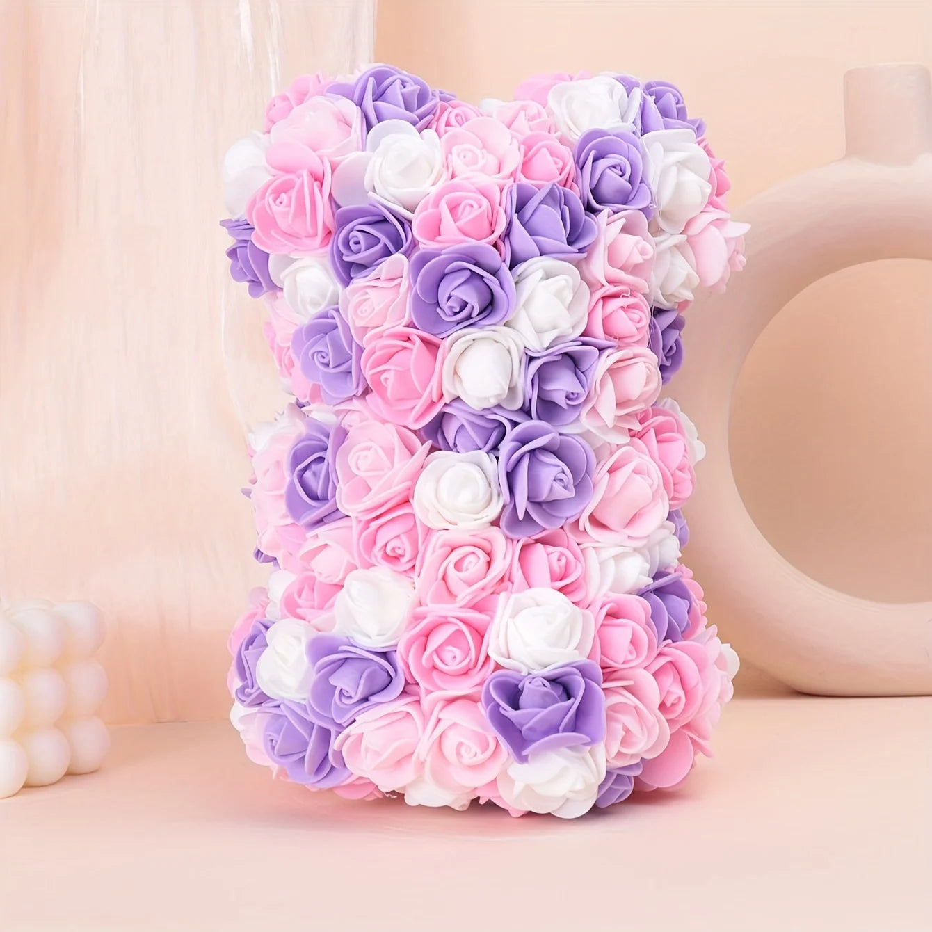 1 Multicoloured Rose Bear Realistic Foam Rose Flower Bear Christmas/Valentine's Day/Mother's Day/Anniversary/Wedding Gift Oasis Select
